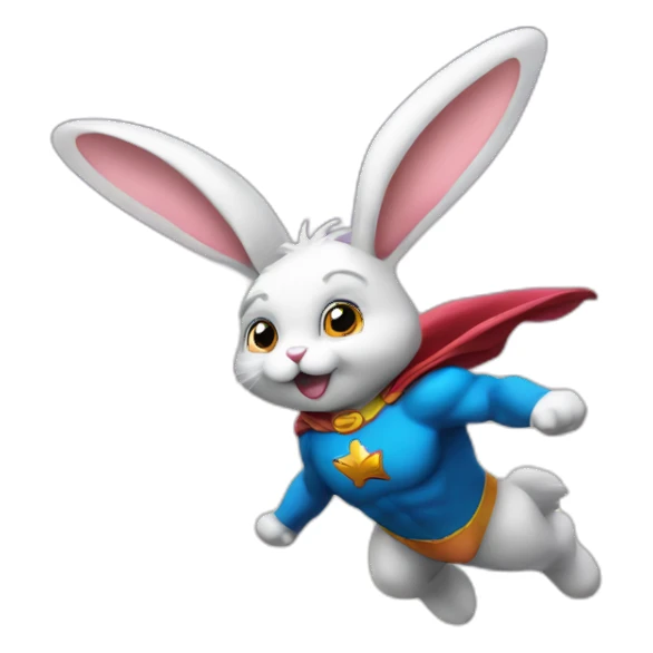 A superhero bunny flying thought the sky sticker