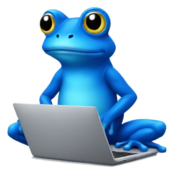 blue frog with laptop sticker