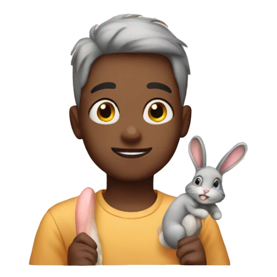Boy with bunny sticker