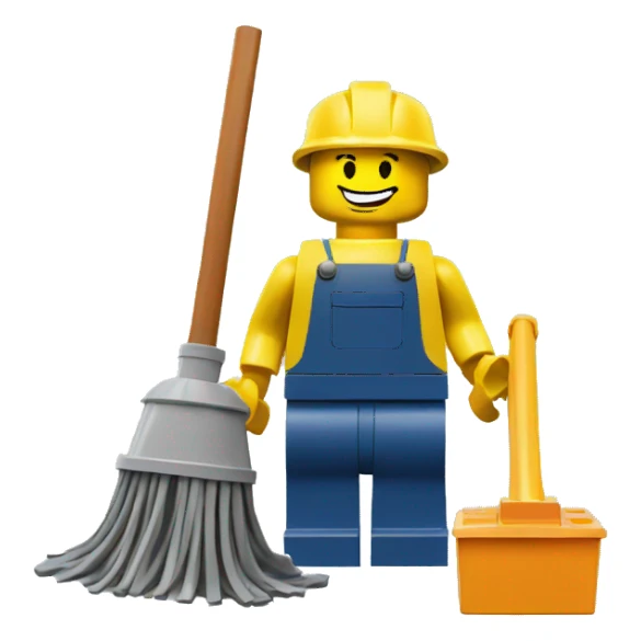 lego man with a bucket and a mop. sticker