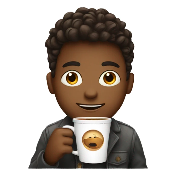 A boy with coffe sticker