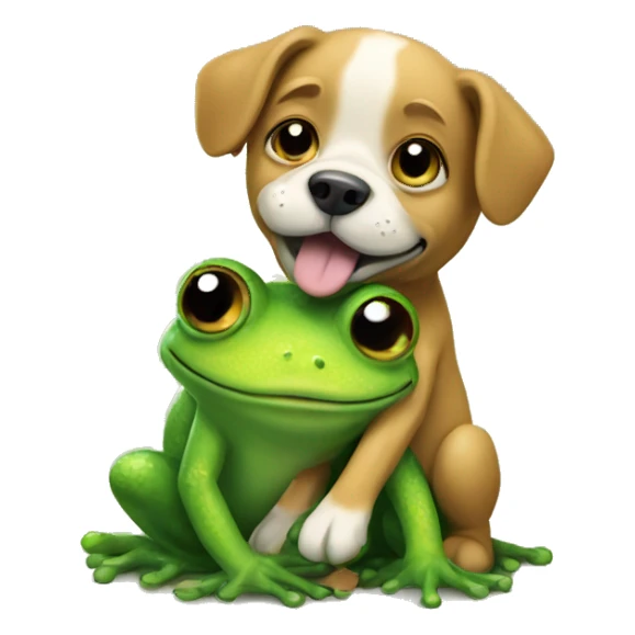 Dog hugging a frog sticker