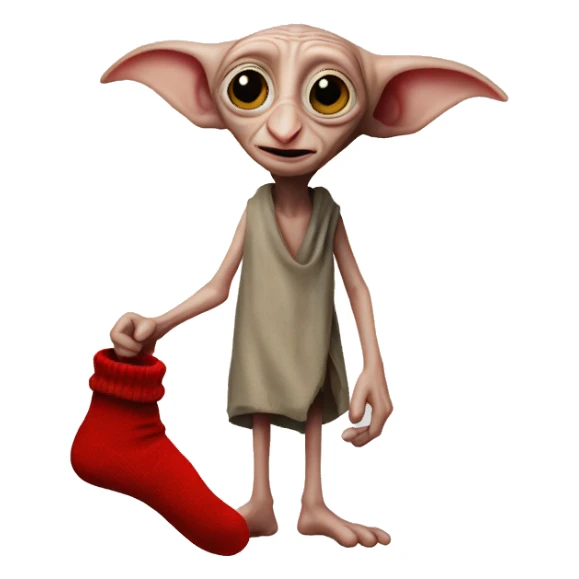 Dobby holds a red sock in his hand sticker