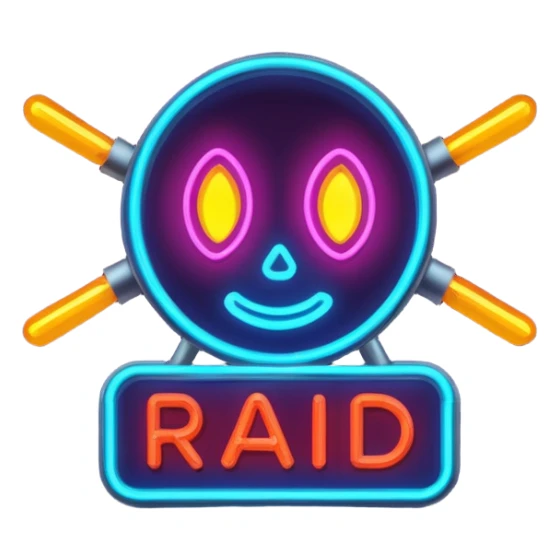  a neon sign that says RAID sticker