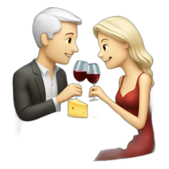 white couple drinking wine and eating cheese sticker