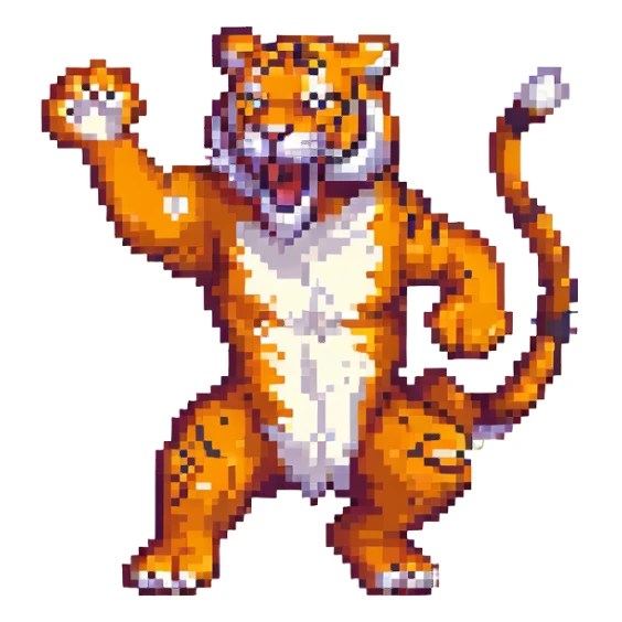 pixel art style tiger, roaring, dynamic pose sticker