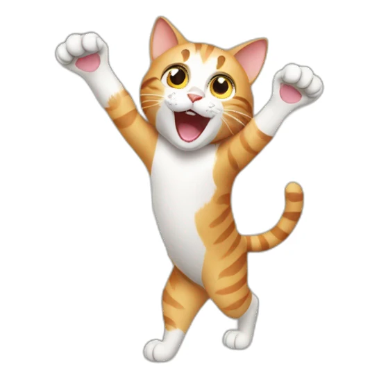 cat with both paws stretched high in celebration sticker