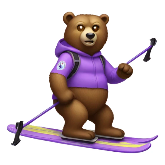 Bear on lilac ski  sticker