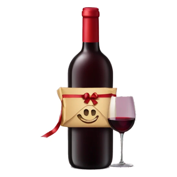 Bottle of red wine with present  sticker