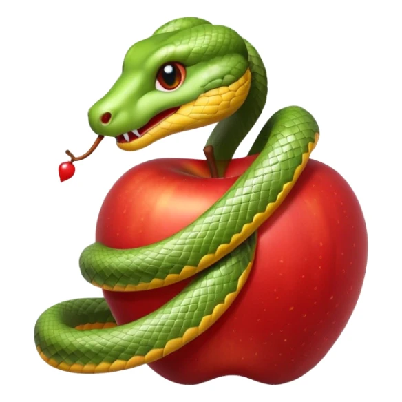 A snake wraps around an apple sticker