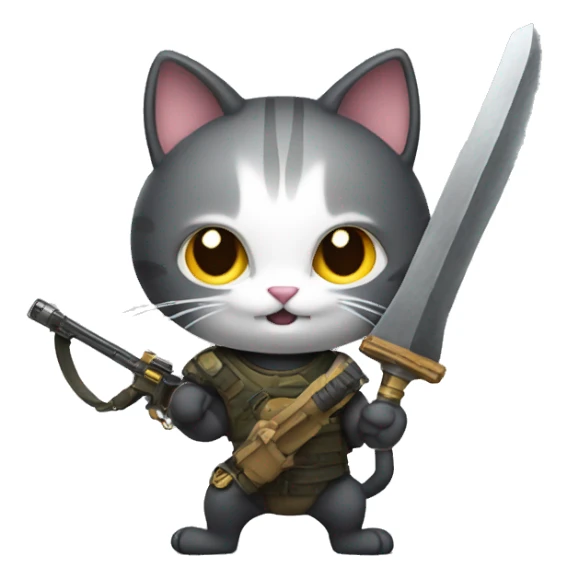 cat with large weapon sticker