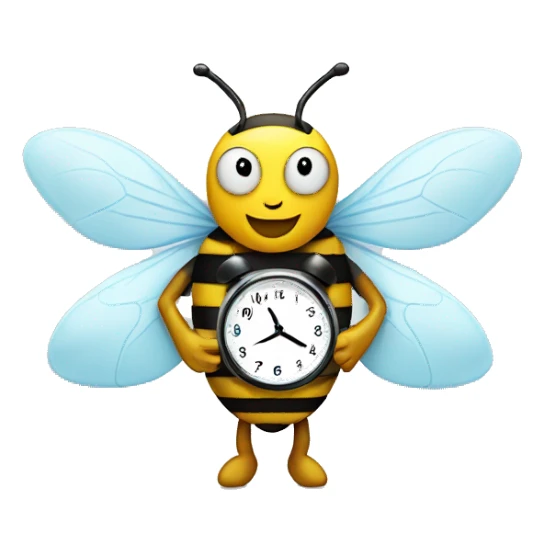 a bee with an alarm clock in both hands sticker