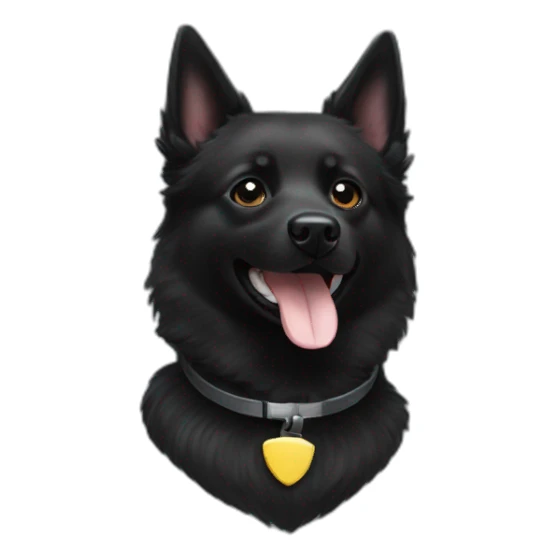 Schipperke with BMW on the neck sticker