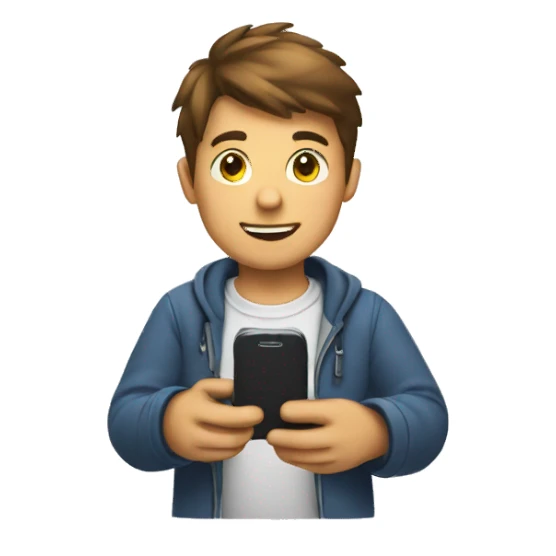 Boy with phone fixing in hand sticker