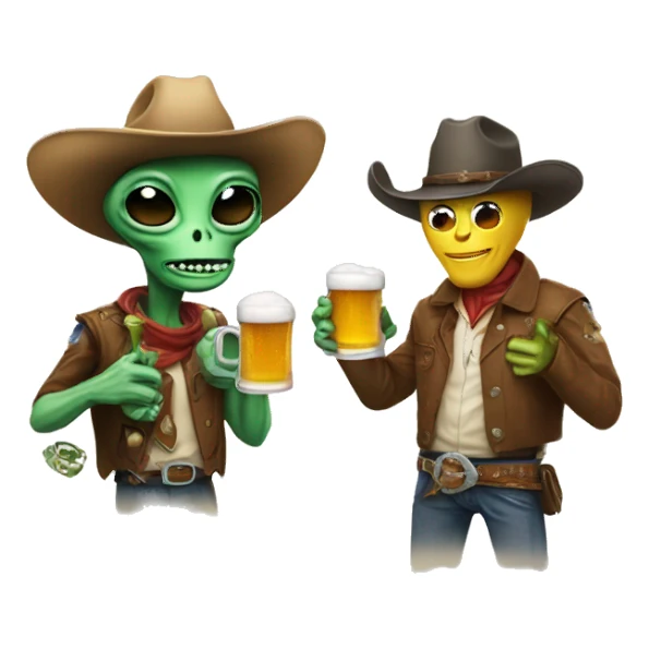 Alien and a cowboy having a beer  sticker
