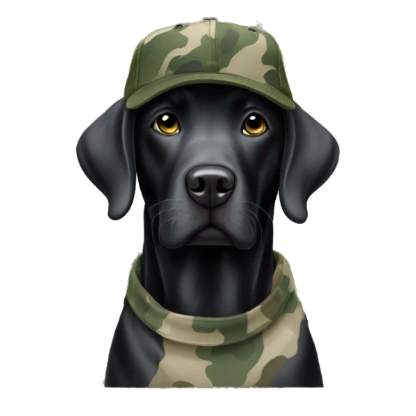 Black Labrador wear camo ball cap sticker