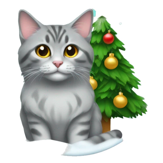 Christmas tree and Siberian gray cat  sticker