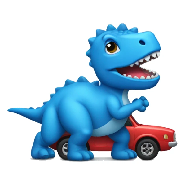 Blue Dino holding a car sticker