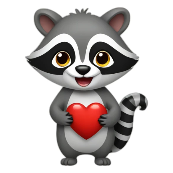 Racoon holding heart sticker