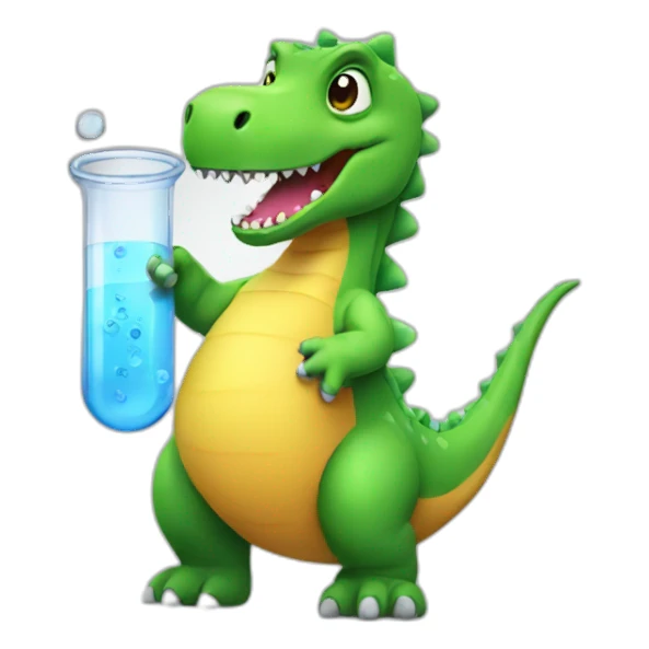 dino holding a test tube sticker