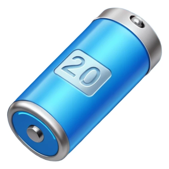 Blue battery with "200%" text on it sticker