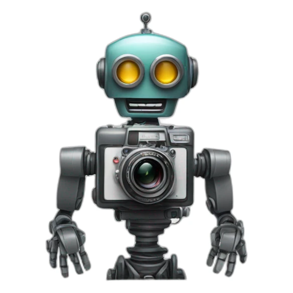 robot holding a 35mm film camera sticker