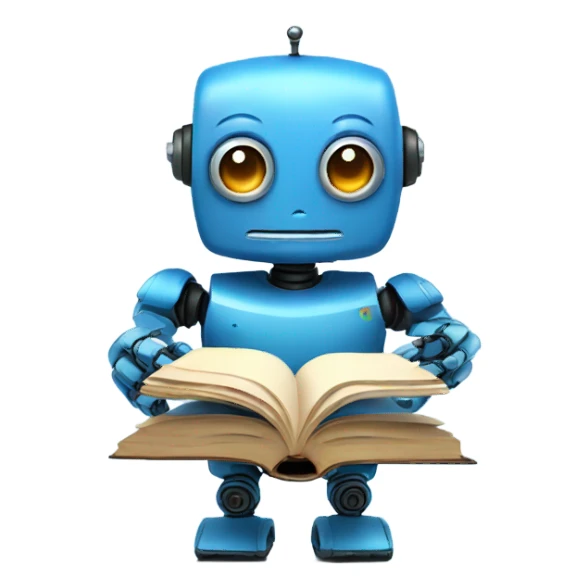 cute robot holds a blue book sticker