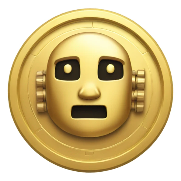 golden coin with robot design sticker