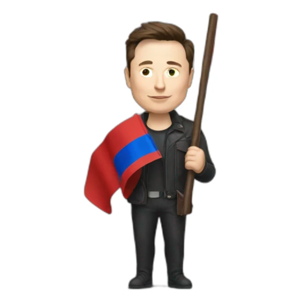 Elon musk holding Russian flag sticker