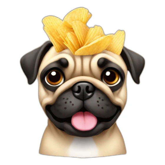 a funny pug with chips in hands sticker