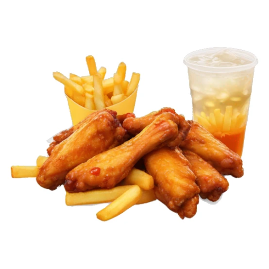 Chicken wings and fries with bubble tea sticker