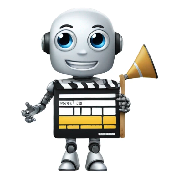happy robot holding a clapboard sticker