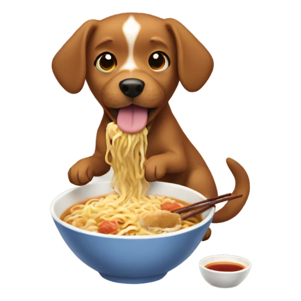 small brown dog eating ramen sticker