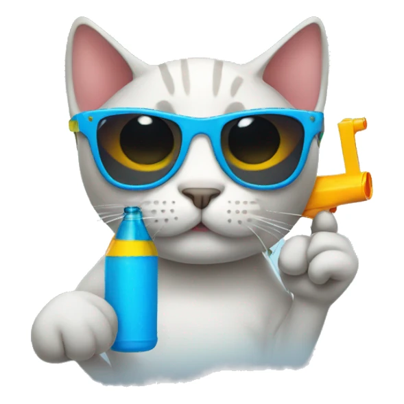 cat with sunglasses and a water gun sticker