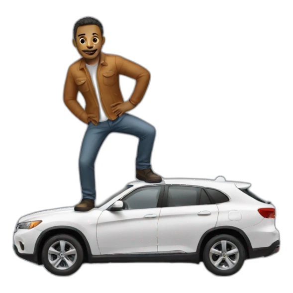 Man standing on a car sticker