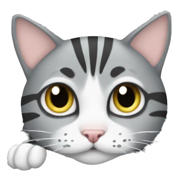 A striped grey cat is lying on the keyboard of the computer sticker