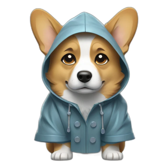 corgi wearing a rain coat looking sad sticker