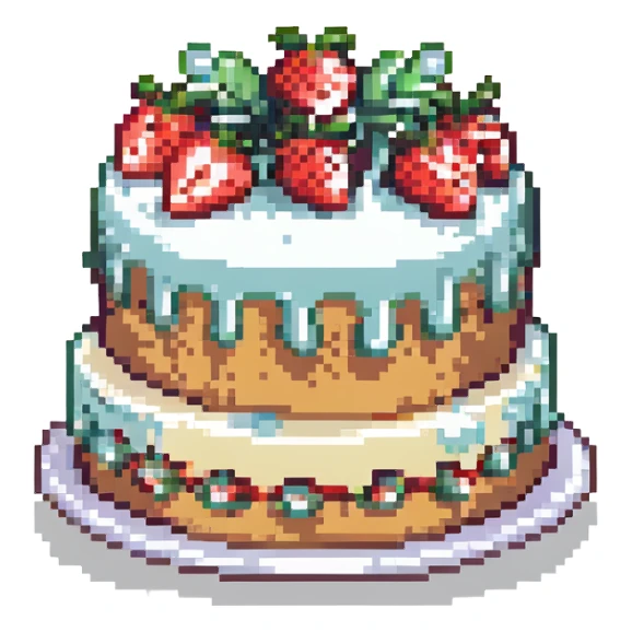 white cake with strawberries on top sticker