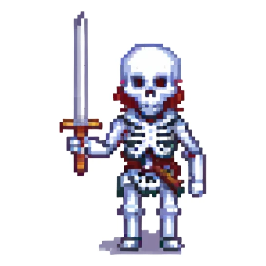 pixel art skeleton holding a sword sticker