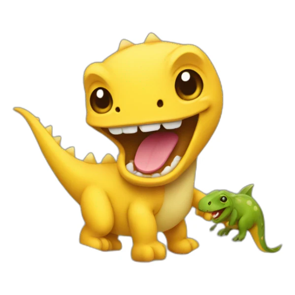 Yellow emoji holding an dinosaur in its arms sticker