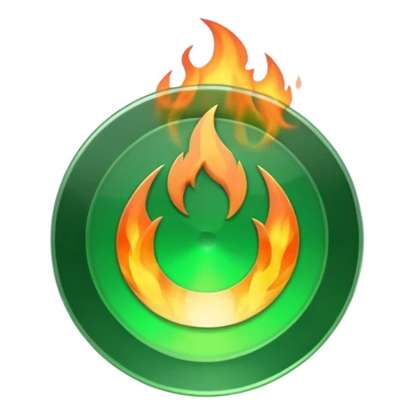 A minimalist CD disc with a subtle fire design, green flames. sticker