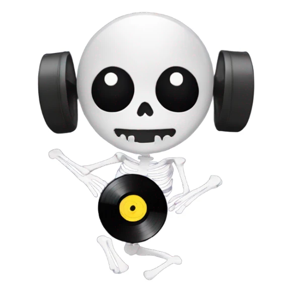 Skeleton with ears holding a vinyl record  sticker