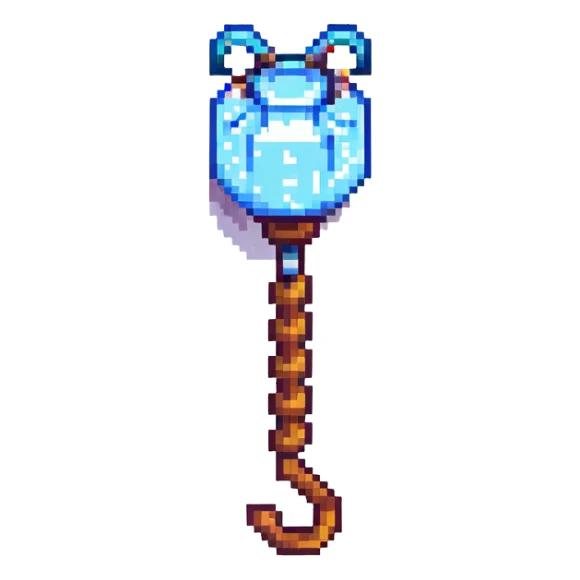 a grappling hook, pixel art style, retro game look sticker