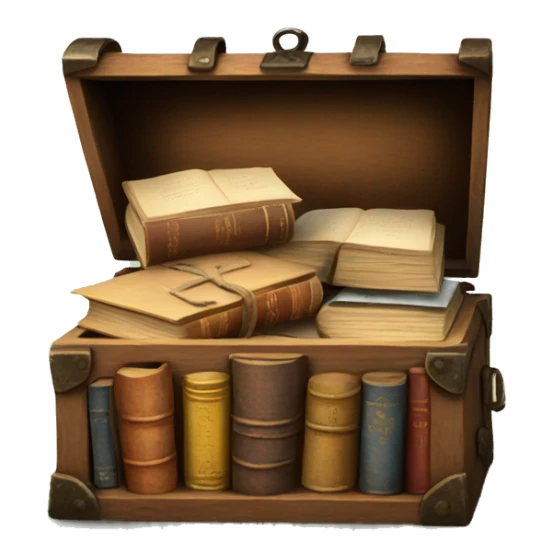 open vintage chest with old books inside  sticker