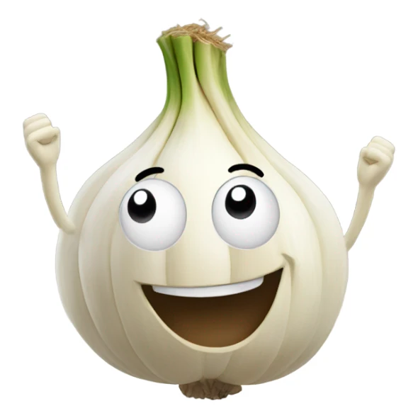 happy garlic with hands up sticker