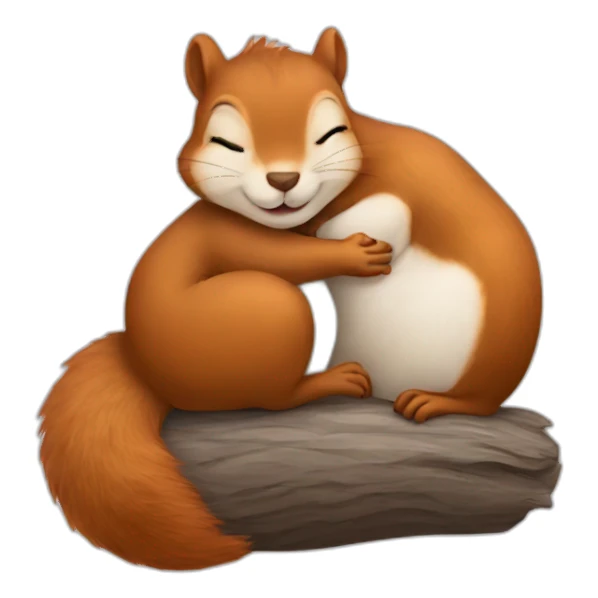 squirrel sleeps hugging a bump sticker