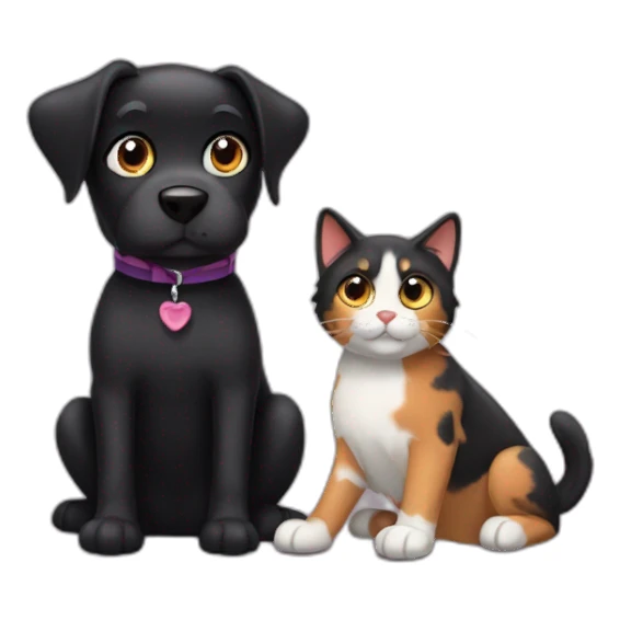 black dog next to calico cat sticker