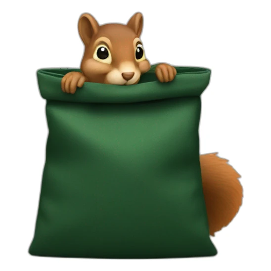 Squirrel with dark green textil bag in right bag sticker