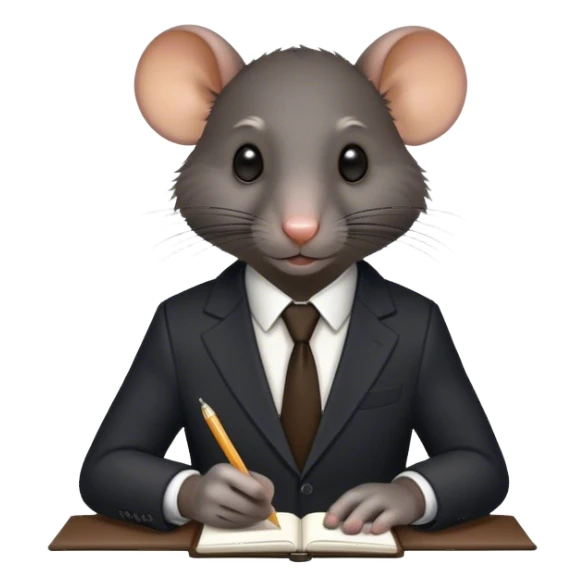 a black rat in a suit taking notes in a small notebook sticker