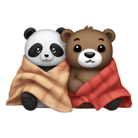 Teddy bear with a panda bear in a blanket sticker